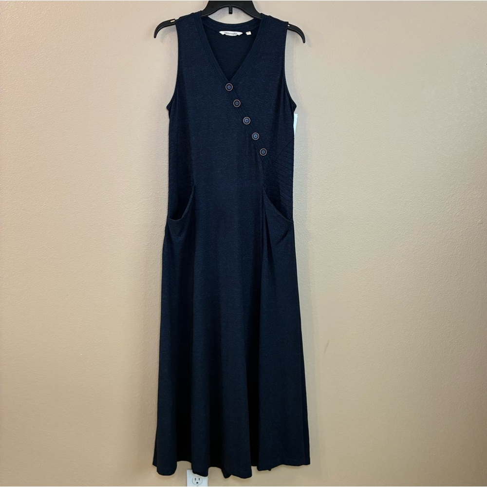 Soft Surroundings Size M Anneli Marled Blue Maxi Dress Cotton Blend‎ Pockets